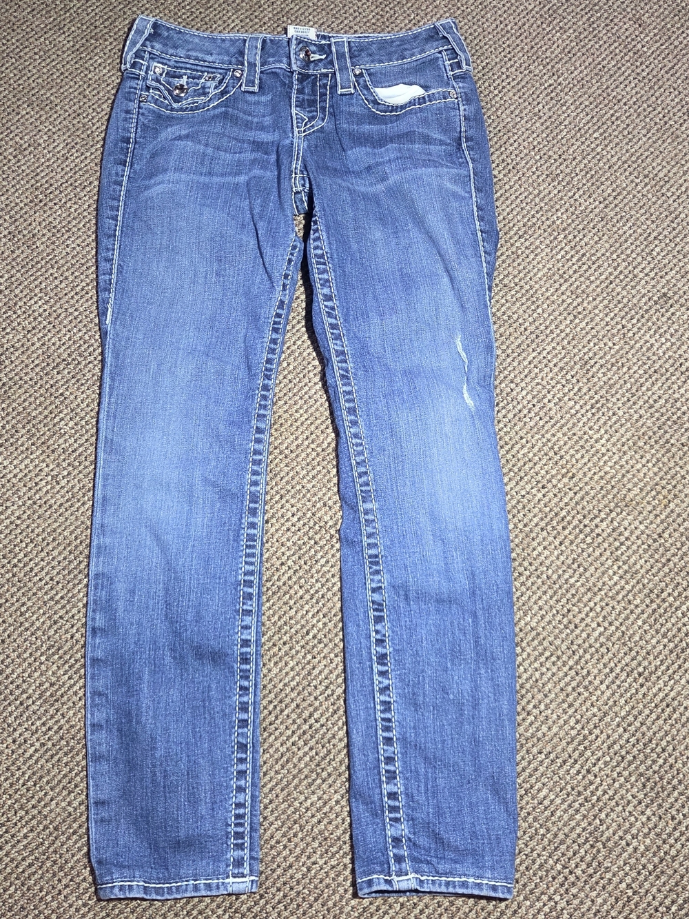 True Religion Womens Jeans Blue Solid Cotton Blend Straight Leg 26